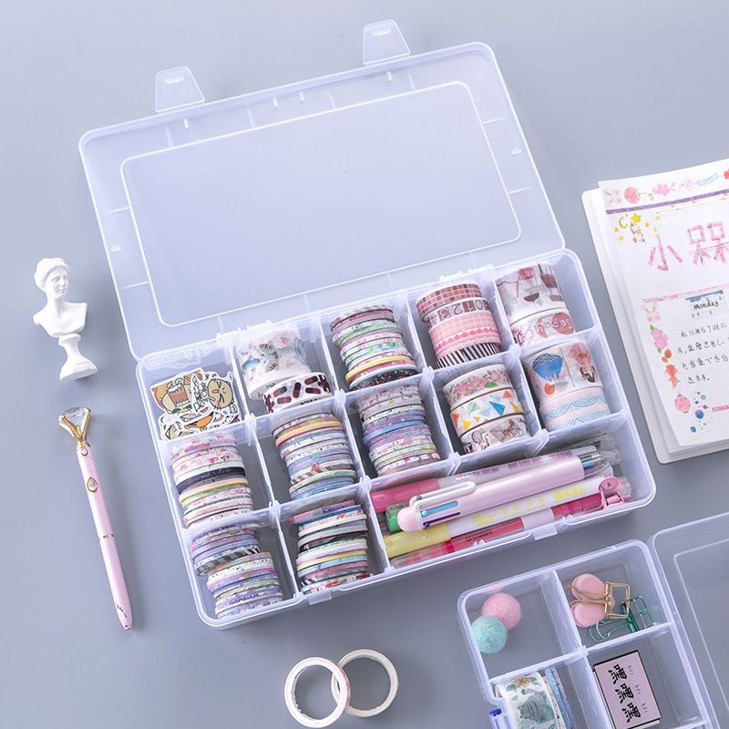 SKYSONIC 100pcs Washi Tape+Transparent Box Organizer
