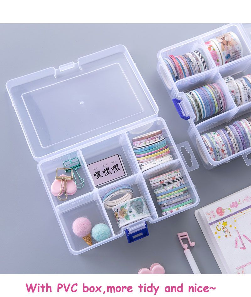 SKYSONIC 100pcs Washi Tape+Transparent Box Organizer