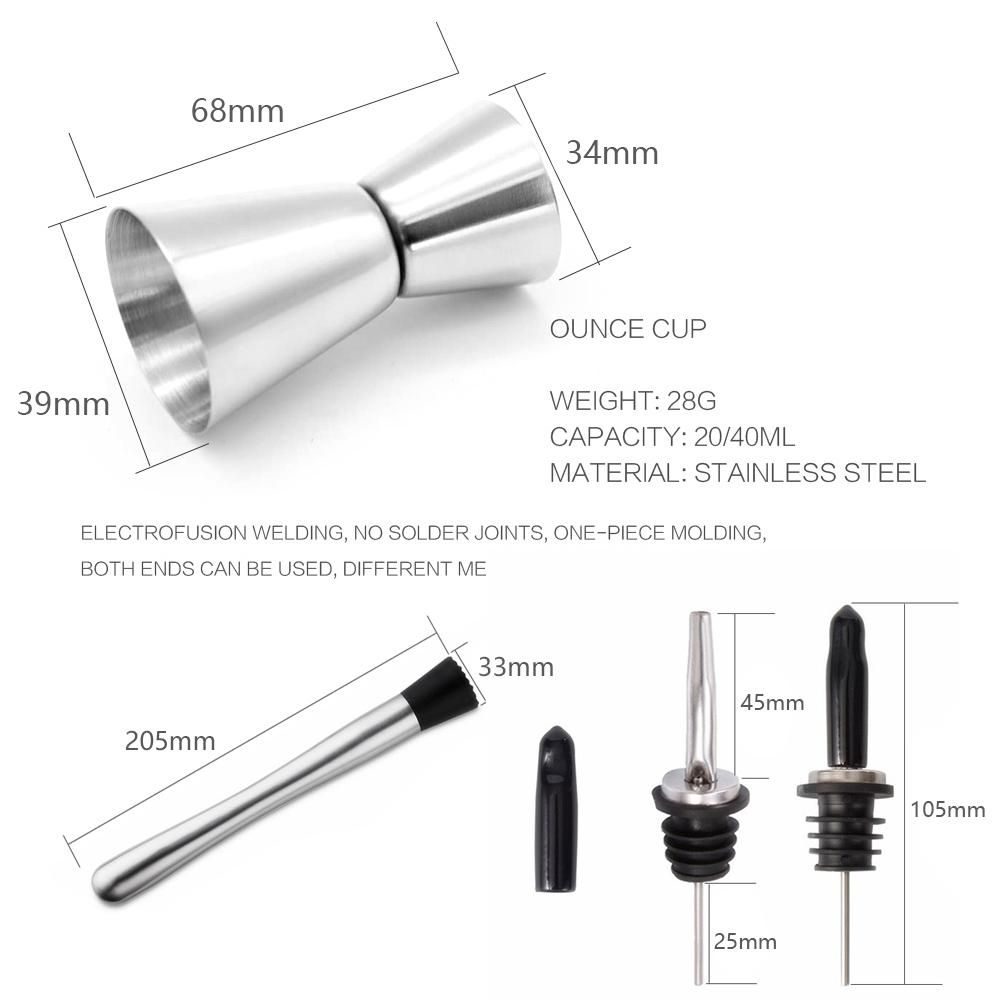 6pcs Cocktail Set Boston Shaker Mixer Stainless Steel Drink Making Tool Kit for Home Bar Use