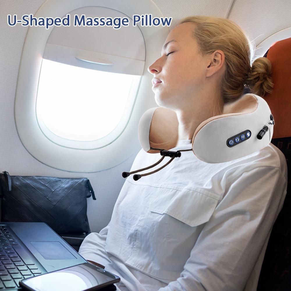 U-shaped Massage Pillow Electric Neck Massager 3 Levels Intensity 15min Timing Built-in Battery Comfortable Vibration Kneading Heating Massage Pillow for Neck Relax Pain Relief