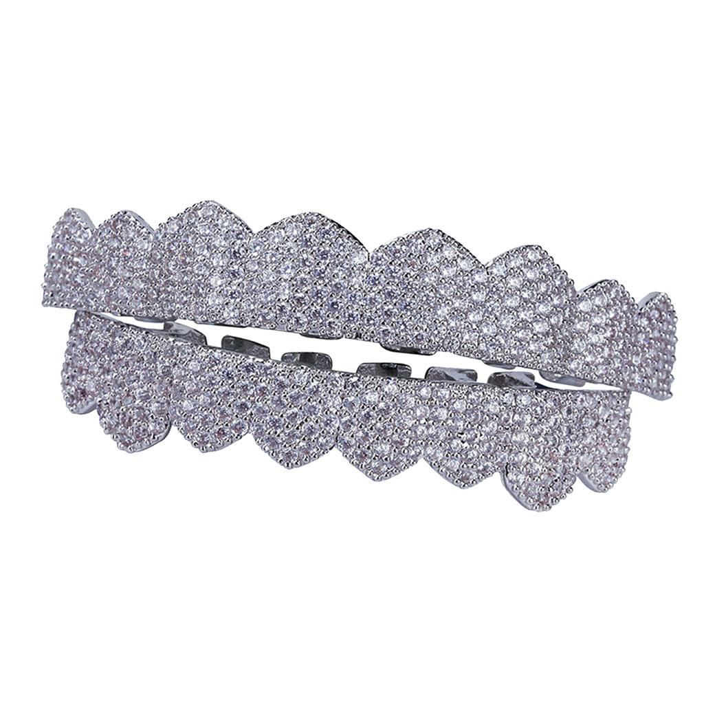 Mouth Teeth Joker Hip  Teeth AAA Zircon Up Bottom Silver