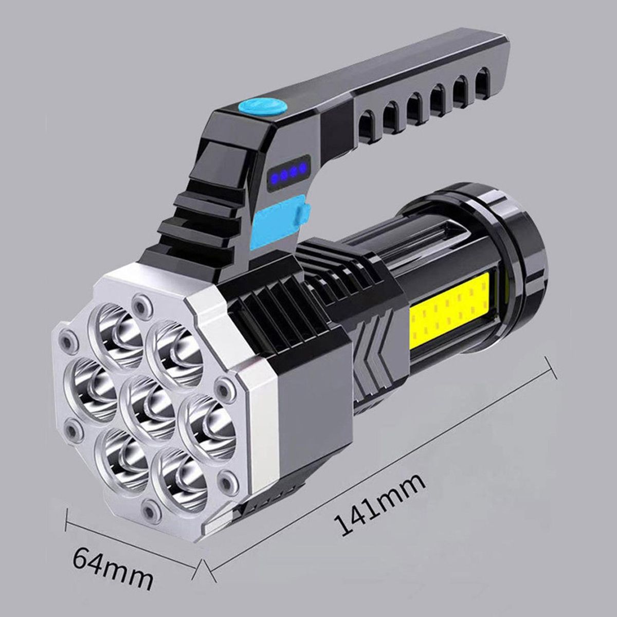 Outdoor Strong Light Flashlight Power Display USB Rechargeable Life Waterproof COB Side Light Patrol Handlamp Fishing Lamp