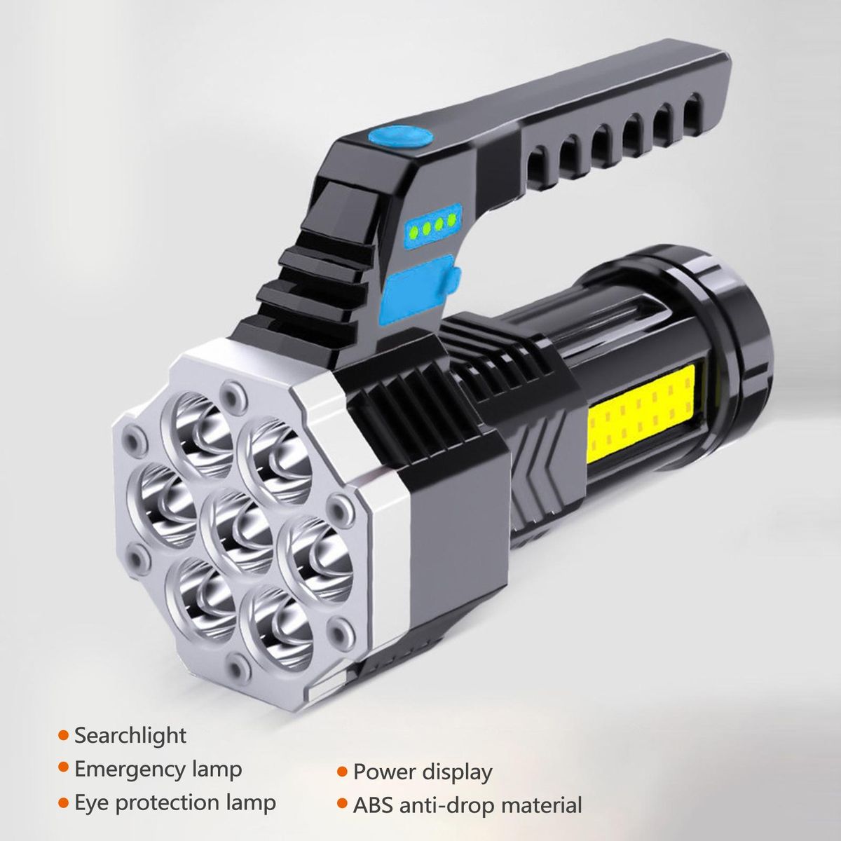 Outdoor Strong Light Flashlight Power Display USB Rechargeable Life Waterproof COB Side Light Patrol Handlamp Fishing Lamp