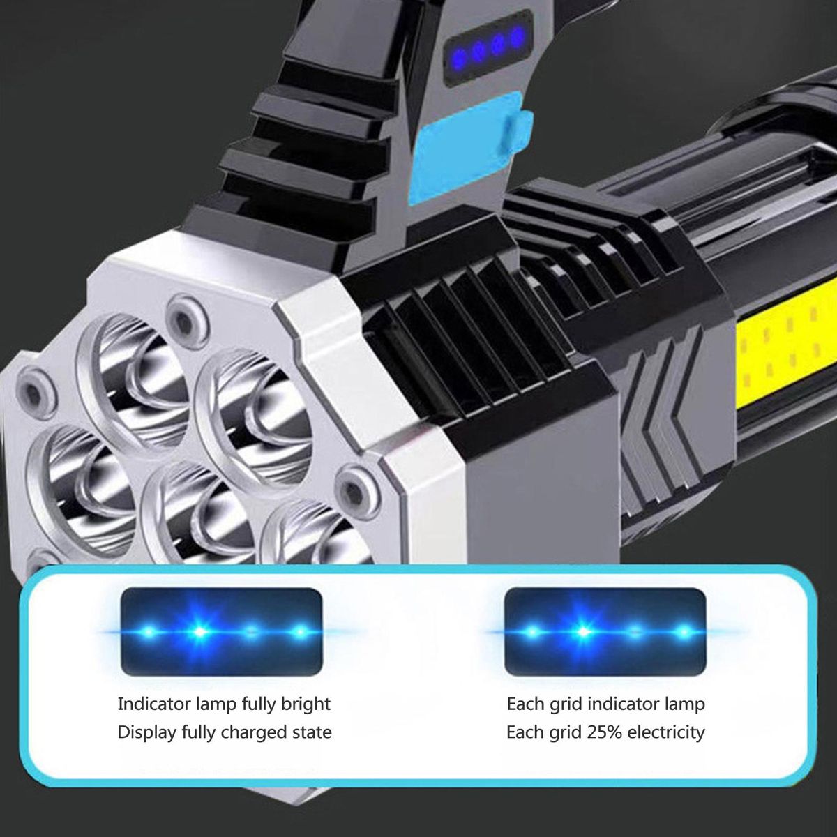 Outdoor Strong Light Flashlight Power Display USB Rechargeable Life Waterproof COB Side Light Patrol Handlamp Fishing Lamp