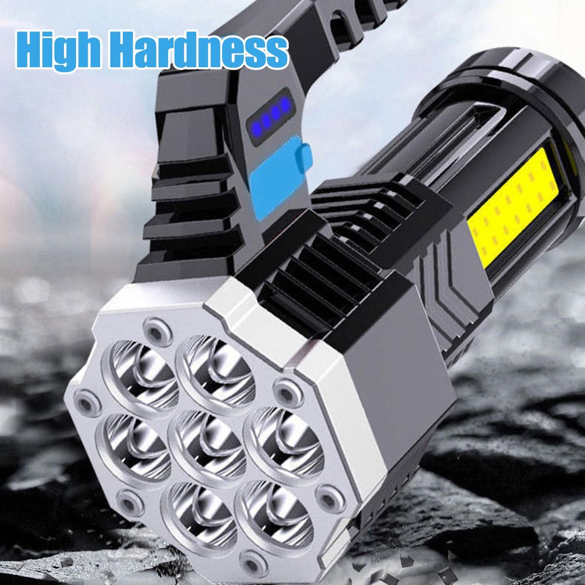Outdoor Strong Light Flashlight Power Display USB Rechargeable Life Waterproof COB Side Light Patrol Handlamp Fishing Lamp