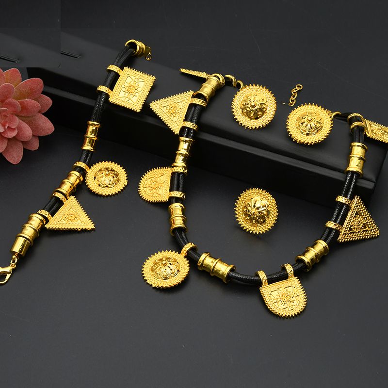 African Jewelry Sets Nigerian Luxury Party Gift Dubai Gold Necklace Bracelet