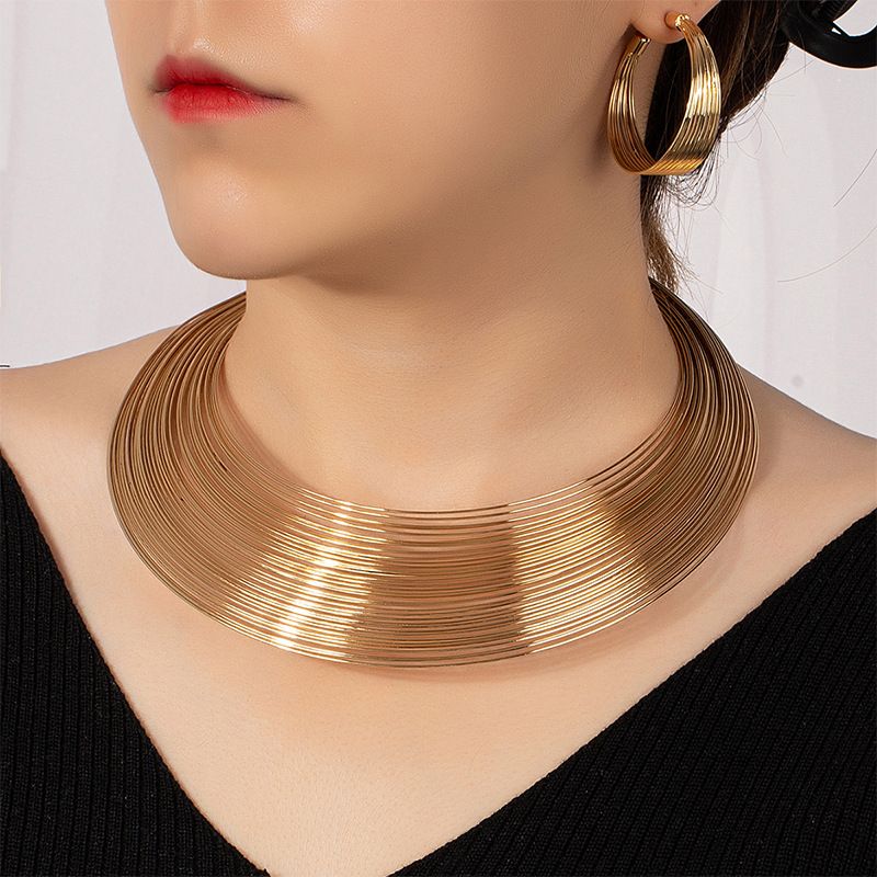 Wedding Jewelry Metal Torques Choker Necklaces Bangle Earrings Ring Sets