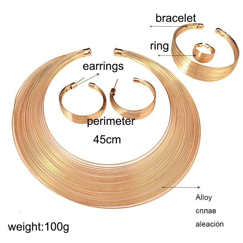 Wedding Jewelry Metal Torques Choker Necklaces Bangle Earrings Ring Sets