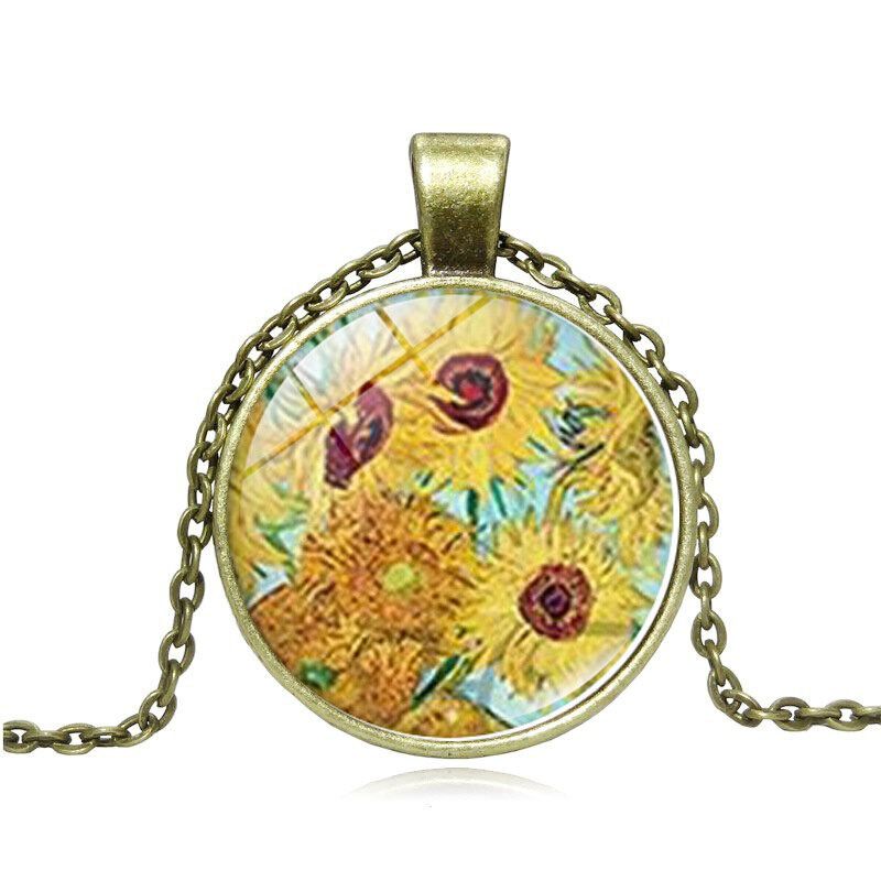 Geometric Round Sunflower Pendant Necklace