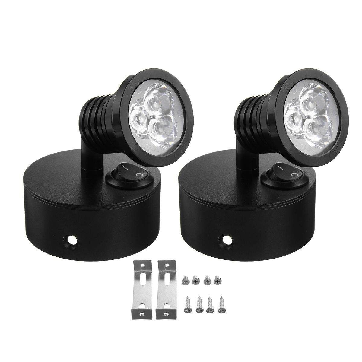 2X LED Wall Light 360° Rotation Spotlight Bedside Reading Lamp Caravan Boat 12V-Black