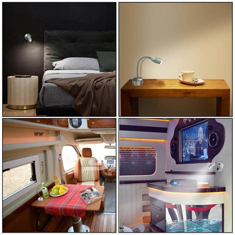 2X LED Wall Light 360° Rotation Spotlight Bedside Reading Lamp Caravan Boat 12V-Black