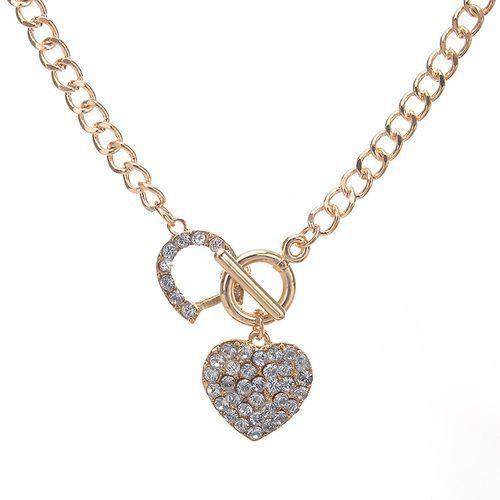 Elegant Pendant Necklace Chain Rhinestone Heart Circular Geo