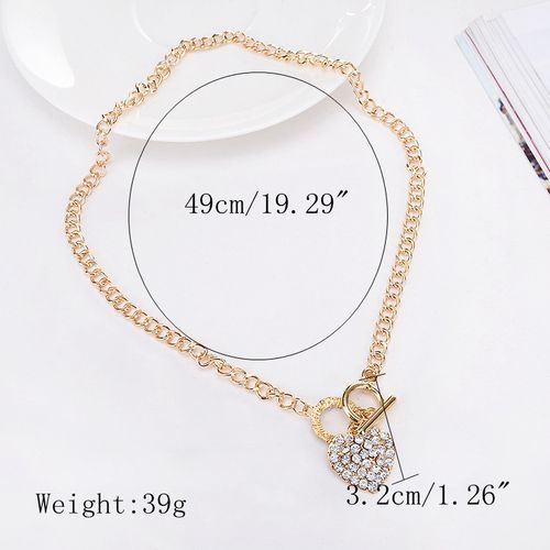 Elegant Pendant Necklace Chain Rhinestone Heart Circular Geo