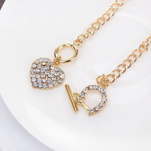 Elegant Pendant Necklace Chain Rhinestone Heart Circular Geo