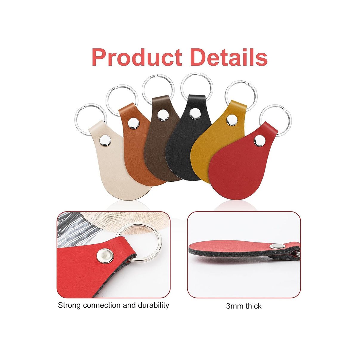 36Pcs PU Leather Key Chain Kit,Leather Key Fob Kit Leather Keychain with Key Rings and Rivets for DIY Craft (6 Colors)
