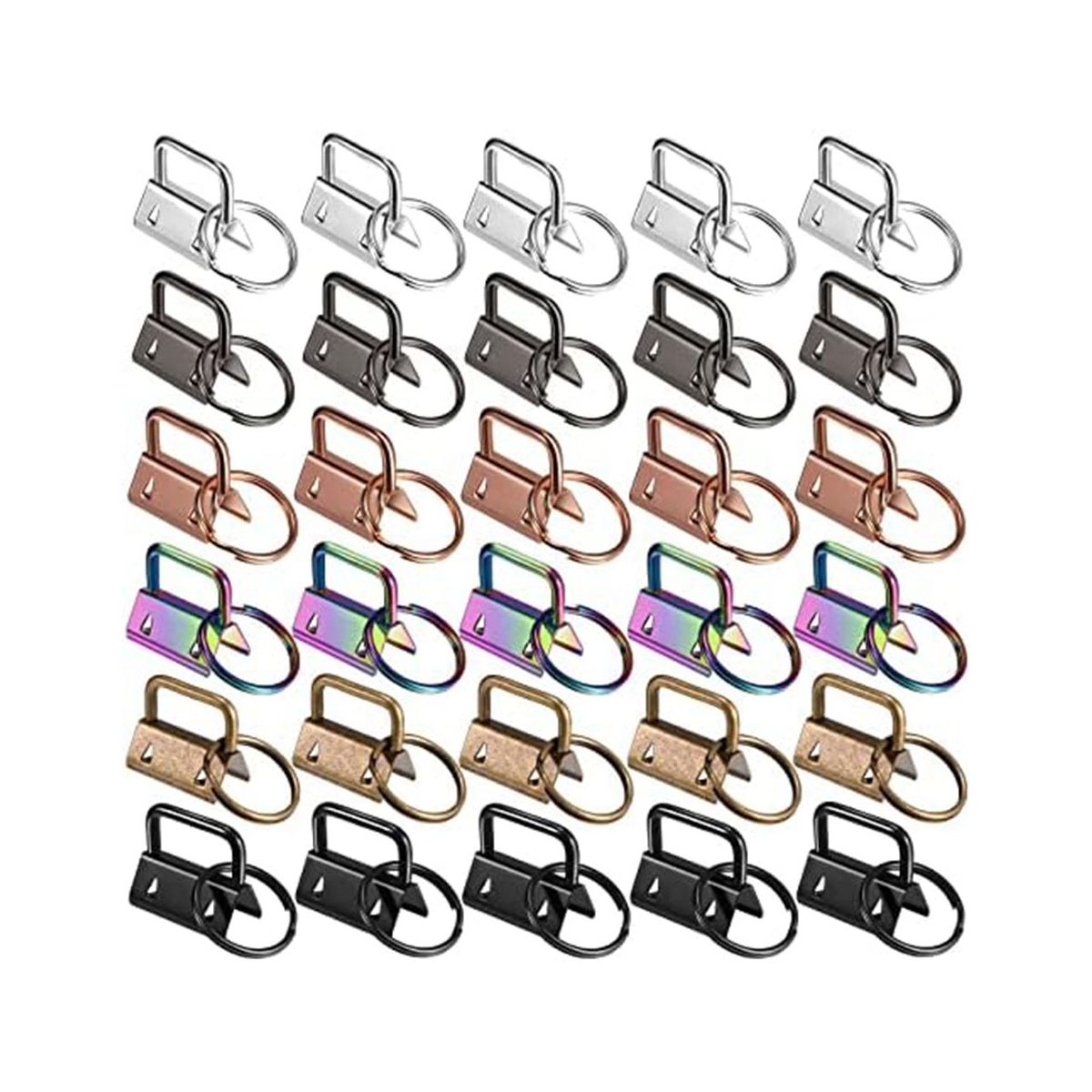 180 Pcs Key Fob Hardware 6 Colors Keychain Fob Wristlet Hardware with Key Ring Key Fob Chain Hardware 1 Inch