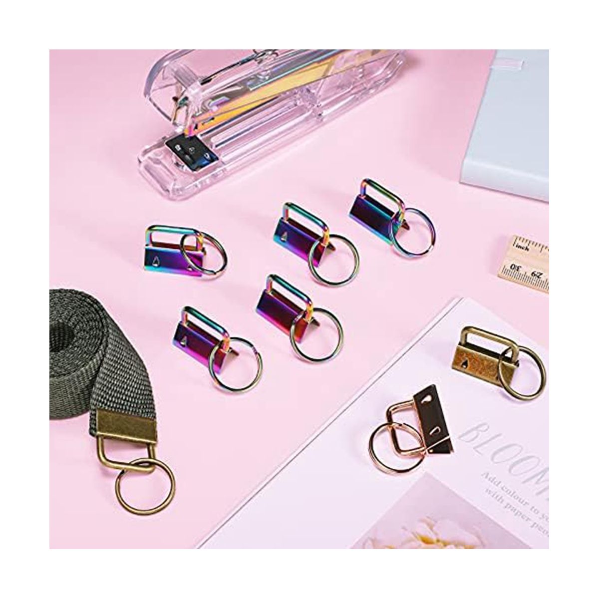 180 Pcs Key Fob Hardware 6 Colors Keychain Fob Wristlet Hardware with Key Ring Key Fob Chain Hardware 1 Inch