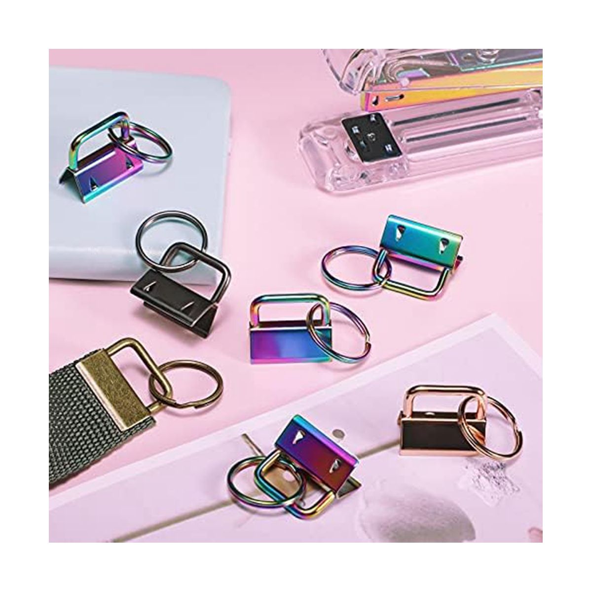180 Pcs Key Fob Hardware 6 Colors Keychain Fob Wristlet Hardware with Key Ring Key Fob Chain Hardware 1 Inch