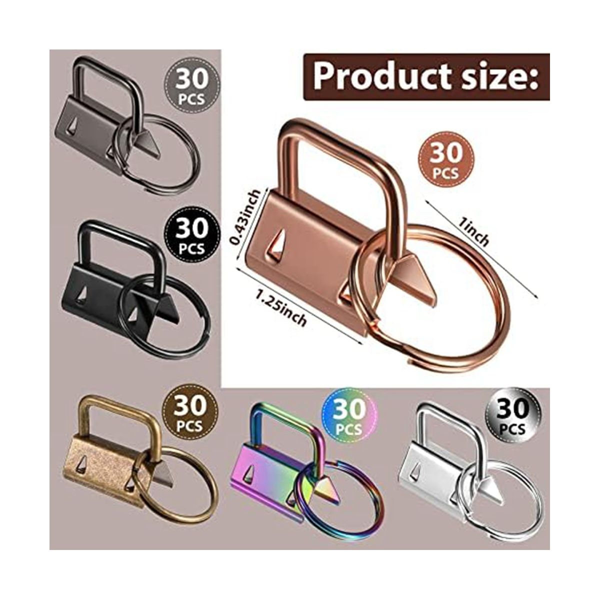 180 Pcs Key Fob Hardware 6 Colors Keychain Fob Wristlet Hardware with Key Ring Key Fob Chain Hardware 1 Inch