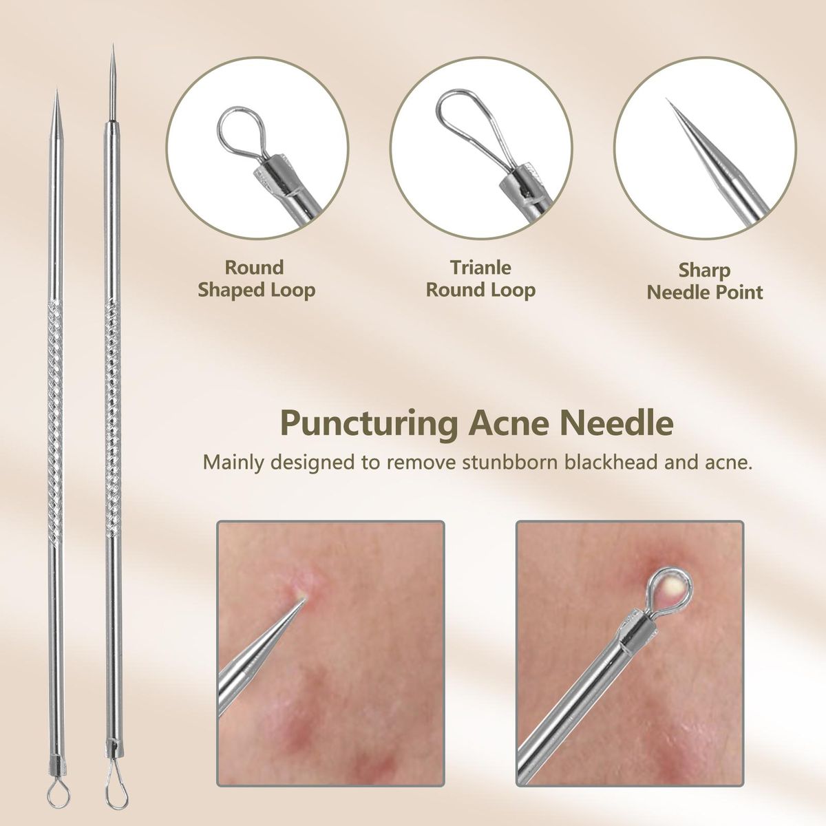 5PCS Stainless steel Acne Removal Kit Blackhead Remover Facial Pimple Comedone Needle
