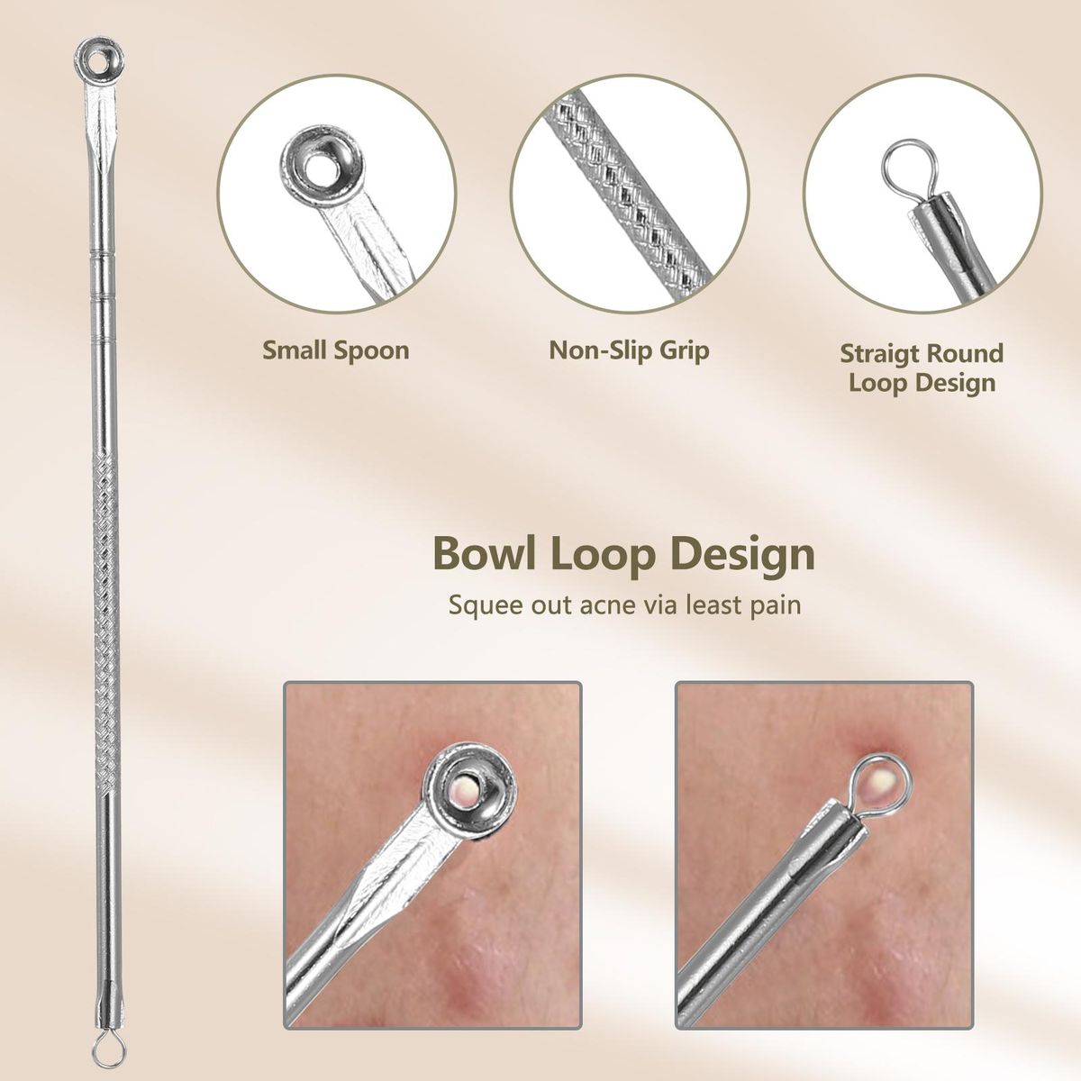 5PCS Stainless steel Acne Removal Kit Blackhead Remover Facial Pimple Comedone Needle