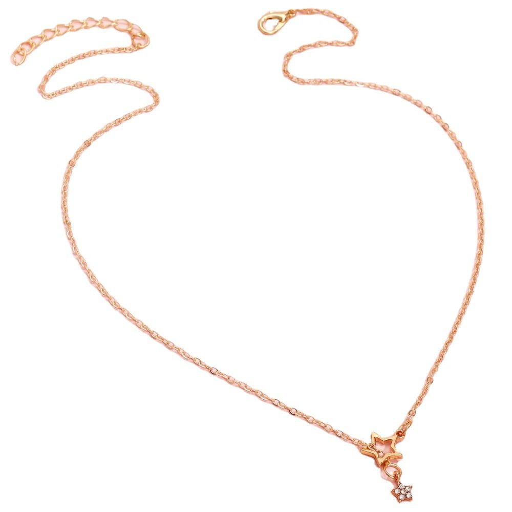Women's Collarbone Chain Hollow Five-pointed Star Pendant With Diamonds-Gold