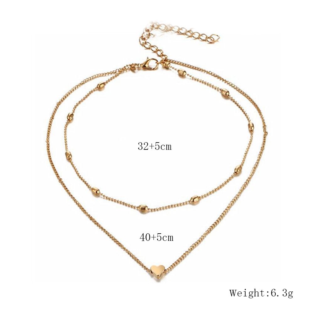 Simple And Small Heart Double Oval Bead Clavicle Chain Women's Necklace-Gold