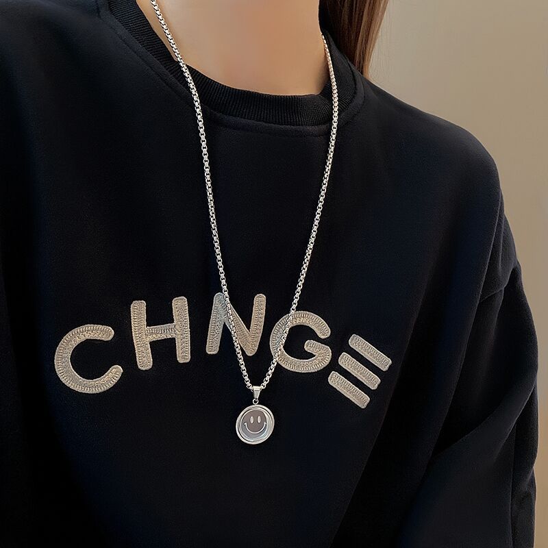 Titanium Steel Simple Smiling Face Pendant Necklace Collar Chain