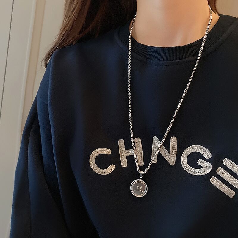 Titanium Steel Simple Smiling Face Pendant Necklace Collar Chain