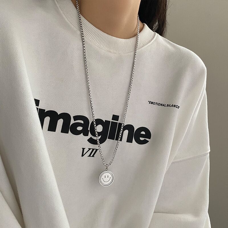 Titanium Steel Simple Smiling Face Pendant Necklace Collar Chain