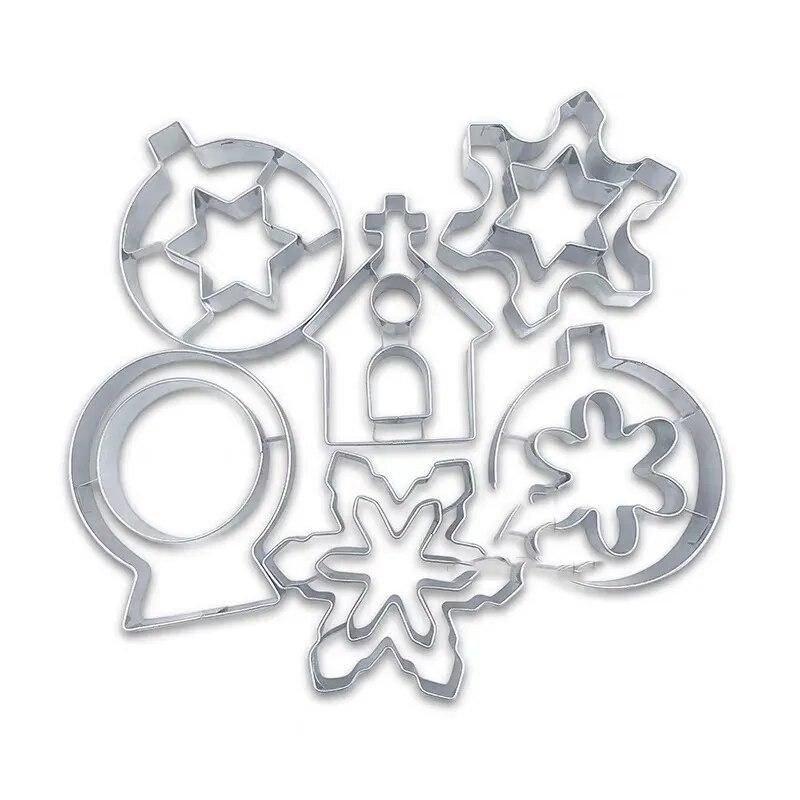 6pcs Christmas Cookie Cutter Stainless Steel Crystal Ball Snowflake Christmas House Xmas Cookies Molds