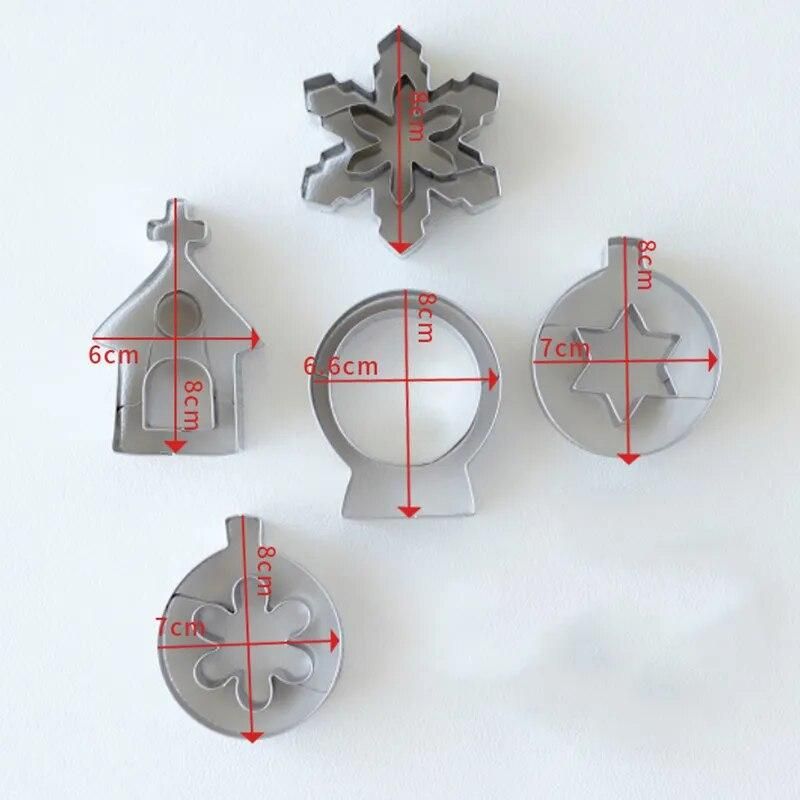 6pcs Christmas Cookie Cutter Stainless Steel Crystal Ball Snowflake Christmas House Xmas Cookies Molds