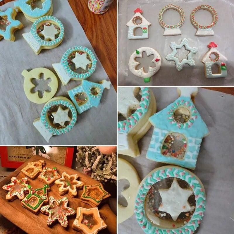 6pcs Christmas Cookie Cutter Stainless Steel Crystal Ball Snowflake Christmas House Xmas Cookies Molds