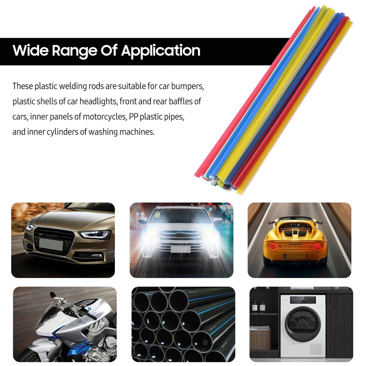 50 PCS PP Plastic Welding Rods Low Density Polypropylene Flat Rods for Car Bumper Plastic Pipe Car Baffles (25cm / 9.84in)