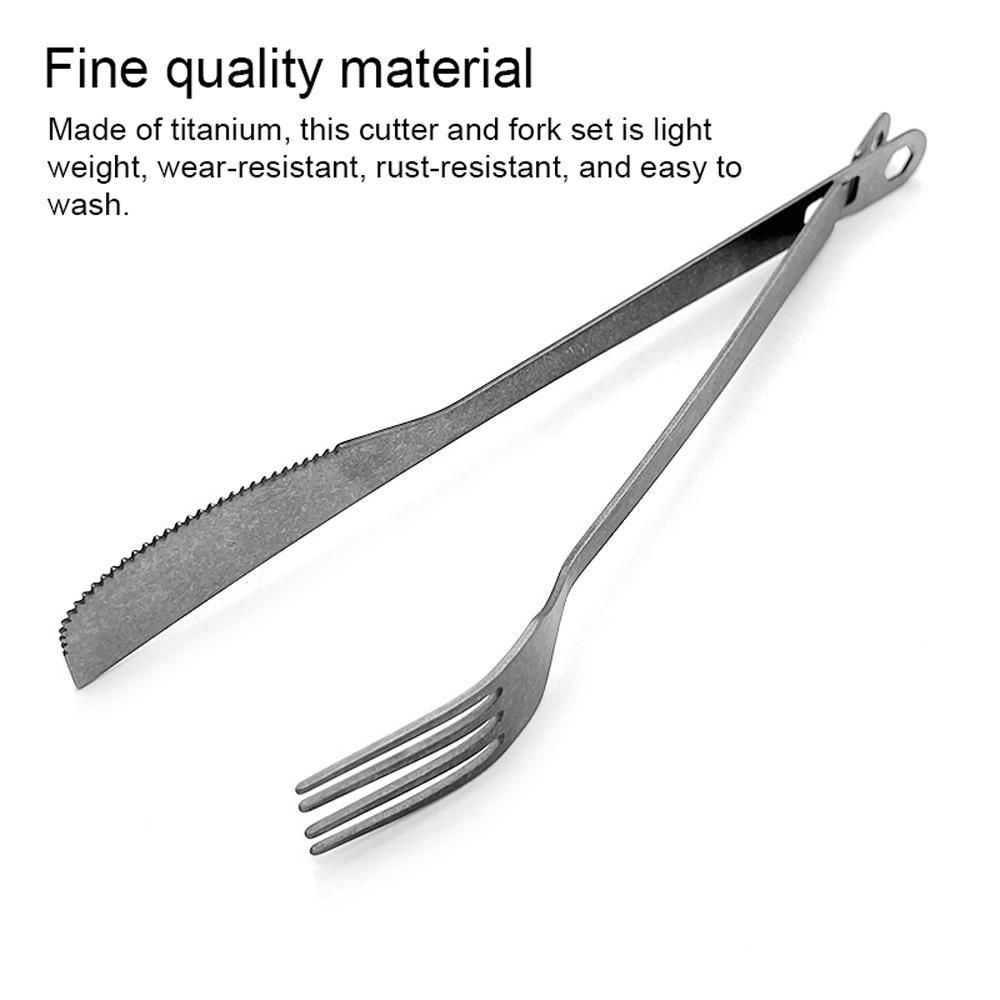 Detachable Cutter and Forks Portable Outdoor Camping Picnic BBQ Tableware Multifunctional Titanium Cutter and Forks Set