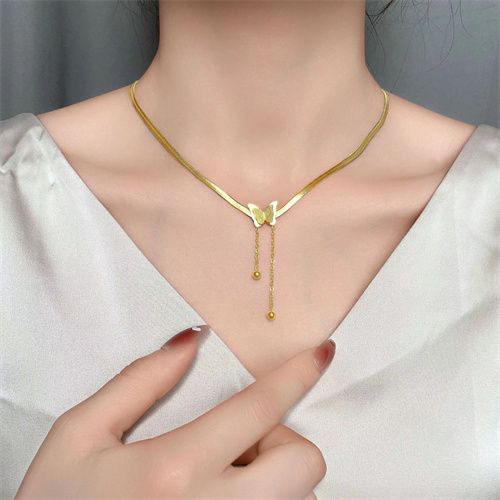 Snake Bone Butterfly Pendant Necklace