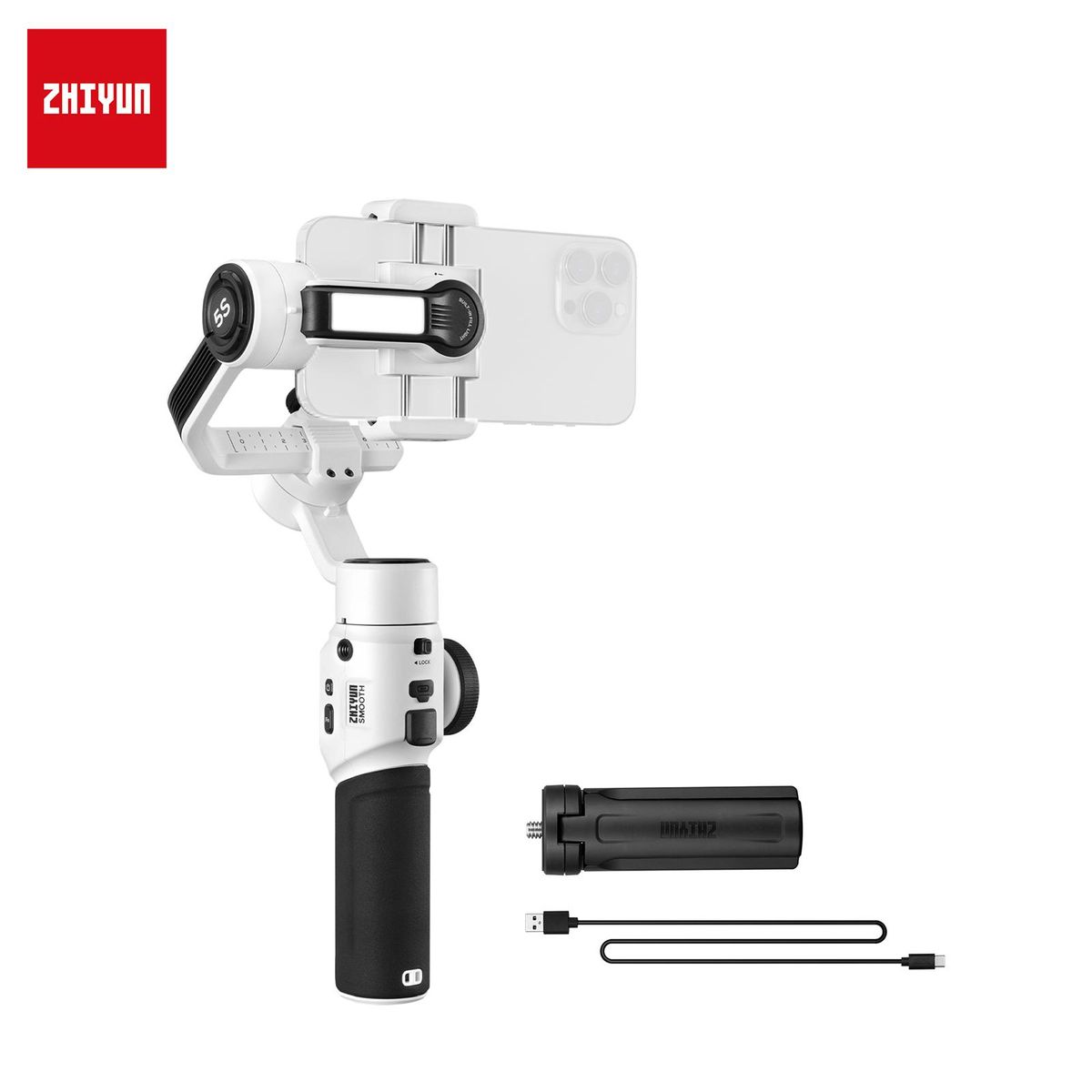 ZHIYUN SMOOTH-5S Handheld 3-Axis Gimbal Stabilizer Portable Phone Vlog Gimbal Anti-shake Built-in LED Fill Light with Mini Tripod Max. 300g Payload Replacement for iPhone   14/13/12/11 Android Smartphones