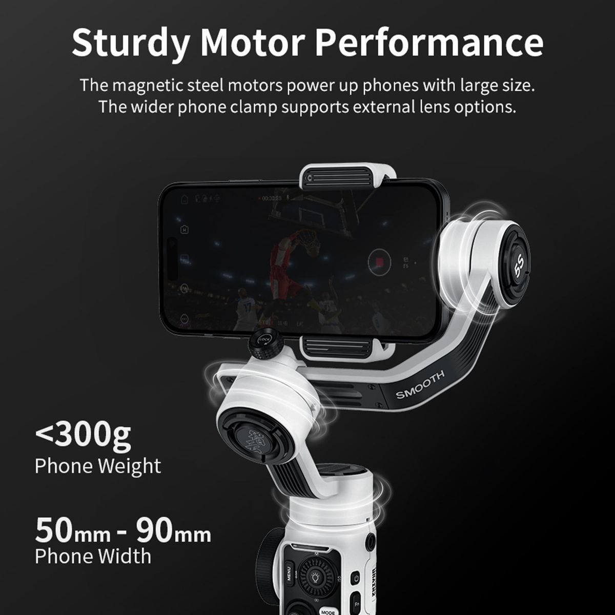 ZHIYUN SMOOTH-5S Handheld 3-Axis Gimbal Stabilizer Portable Phone Vlog Gimbal Anti-shake Built-in LED Fill Light with Mini Tripod Max. 300g Payload Replacement for iPhone   14/13/12/11 Android Smartphones