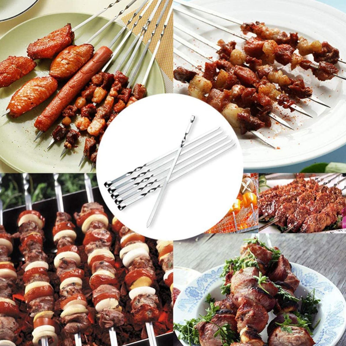 16 Inch Barbecue Skewer Sticks 10PCS Grilling Flat Kabob Reusable Metal Skewers Stainless Steel BBQ Shish Kabob Tools for Hot Dog Meats Vegetables Steak