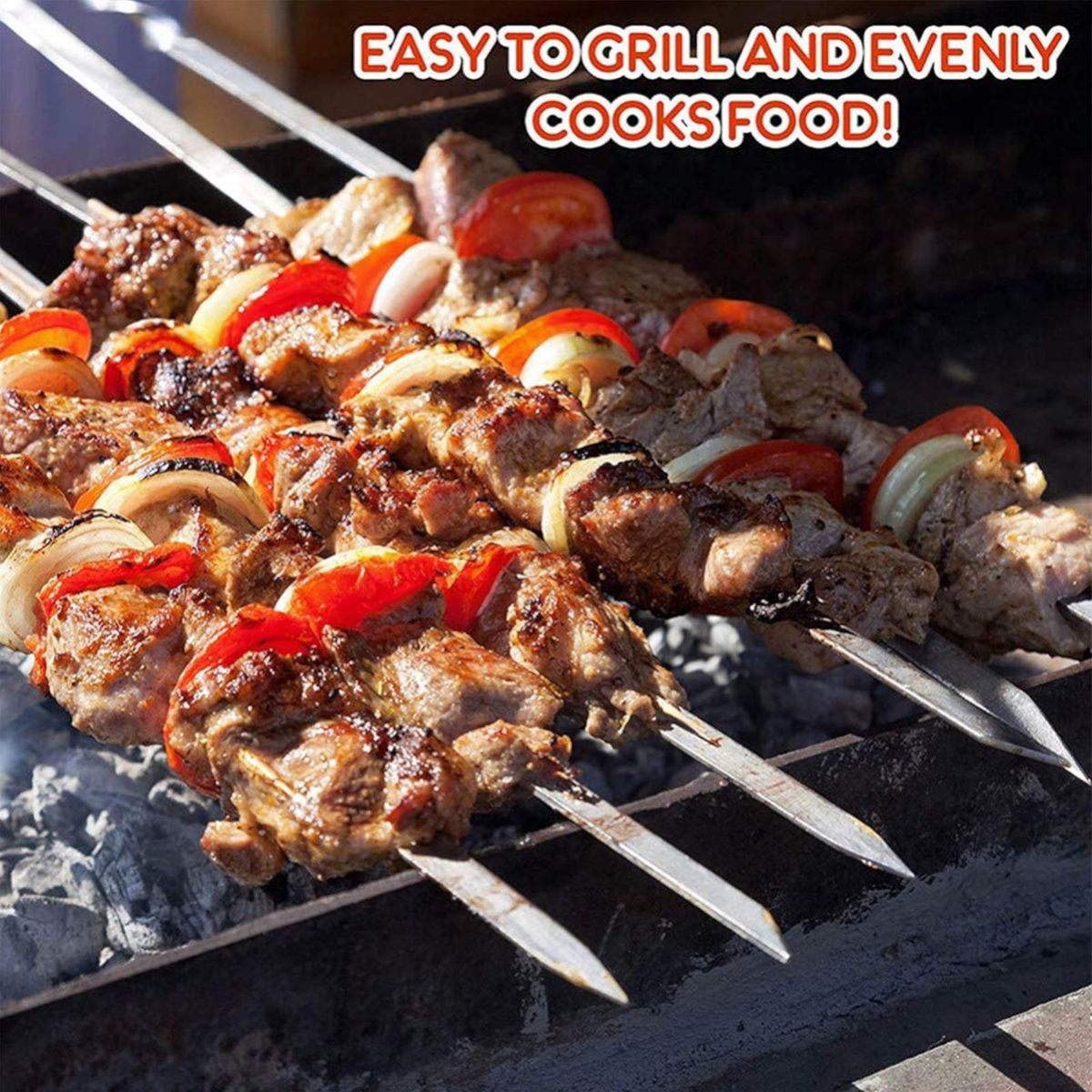 16 Inch Barbecue Skewer Sticks 10PCS Grilling Flat Kabob Reusable Metal Skewers Stainless Steel BBQ Shish Kabob Tools for Hot Dog Meats Vegetables Steak