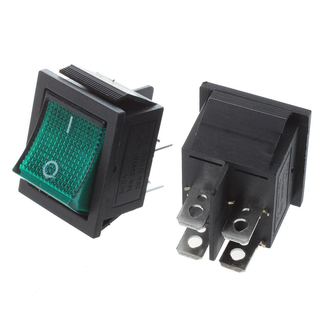 2 x Green Light 4 Pin On-Off Boat Rocker Switch 16A/250V 20A