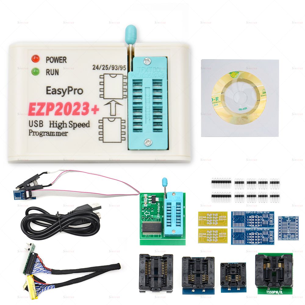 100%  EZP2023 USB  Programmer + 12 Adpters Support 24 25 93 95  Flash Bios