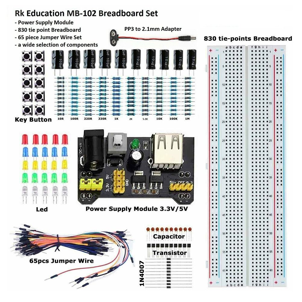 MB102 Breadboard Capacitor LED Buzzer Resistor-Multicolor