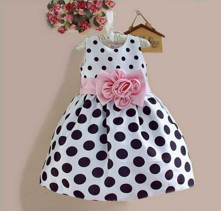 Korean Summer Baby Children Sleeveless Dot Flower Belt Girls Dress-White