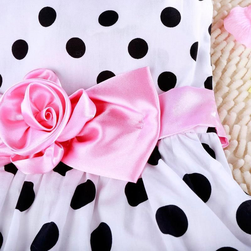 Korean Summer Baby Children Sleeveless Dot Flower Belt Girls Dress-White