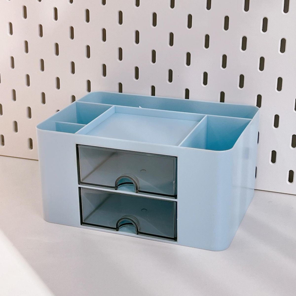 Large Capacity Desktop Organizer Solid Color Pen Holder With 2 Drawer Makeup Box Storage Box Stationery Container Office Tool