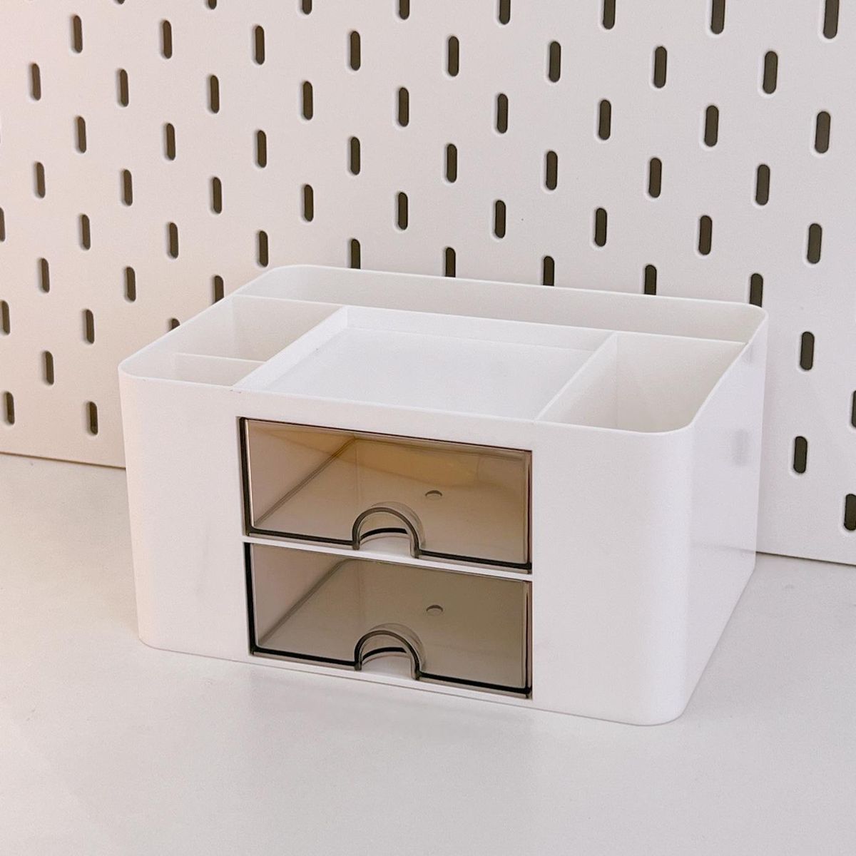 Large Capacity Desktop Organizer Solid Color Pen Holder With 2 Drawer Makeup Box Storage Box Stationery Container Office Tool