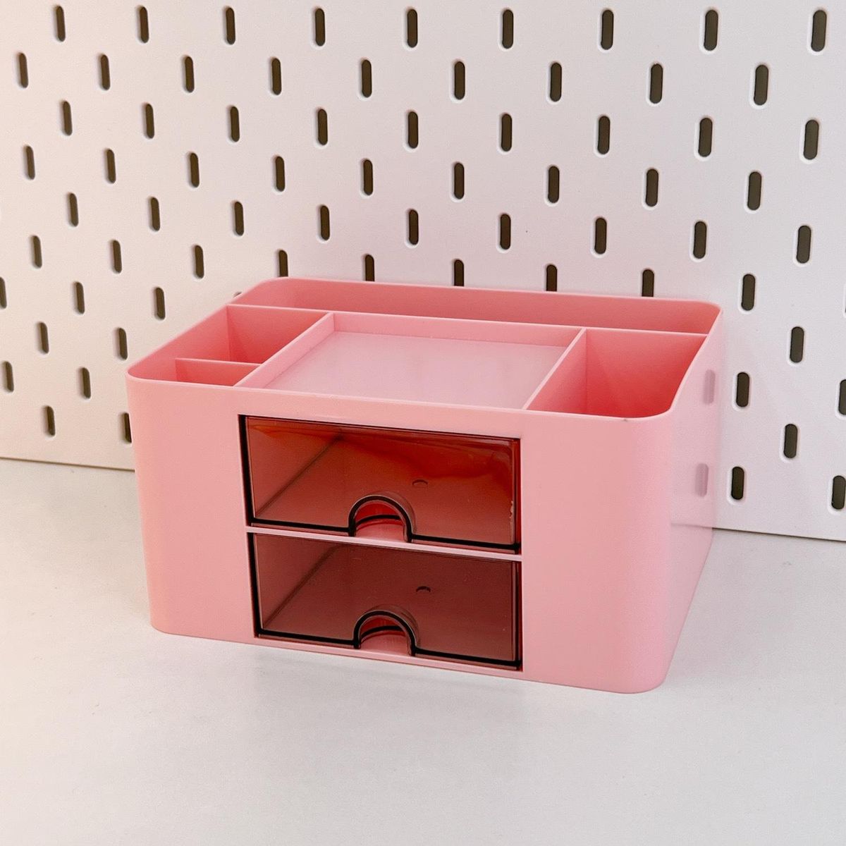 Large Capacity Desktop Organizer Solid Color Pen Holder With 2 Drawer Makeup Box Storage Box Stationery Container Office Tool