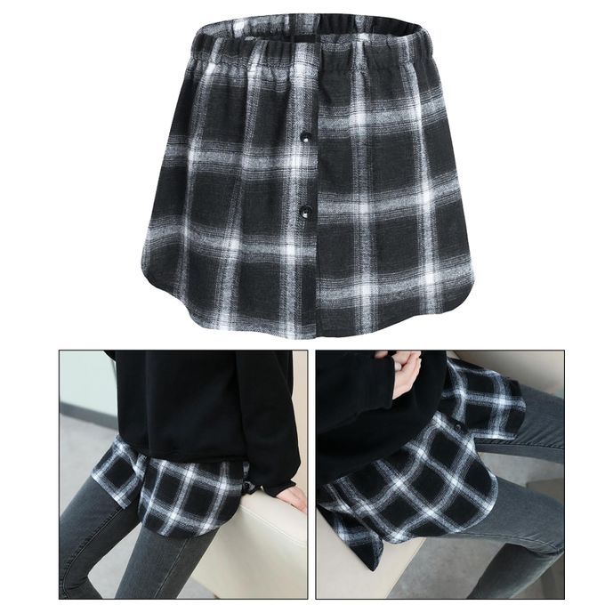 Plaid Half Skirt Girls TShirt Hoodies False Bottom Extender Black