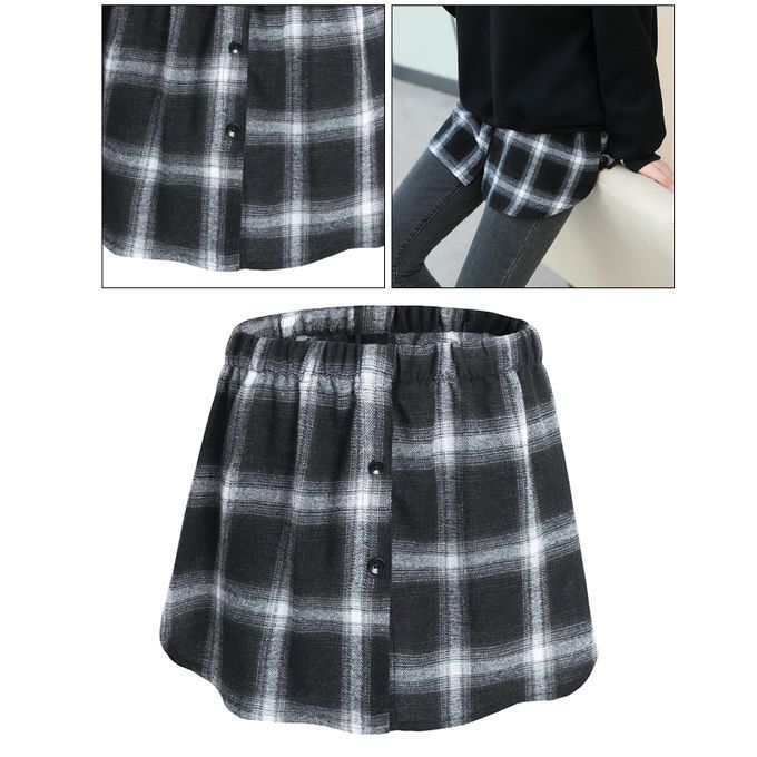 Plaid Half Skirt Girls TShirt Hoodies False Bottom Extender Black